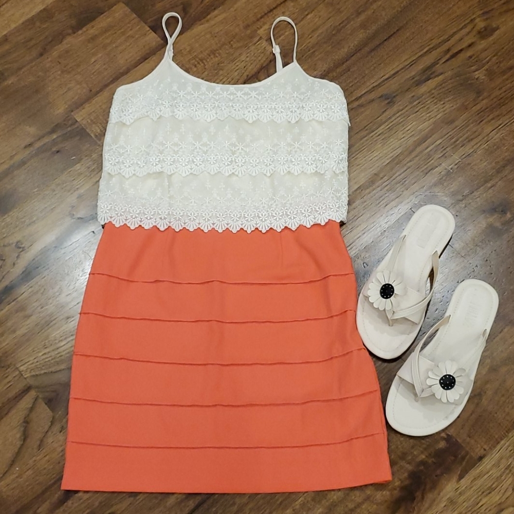 Womens ivory and coral dress size S